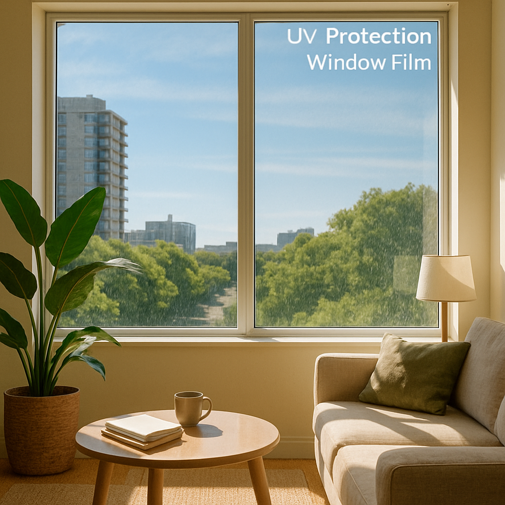Sunlit room with UV protection window film