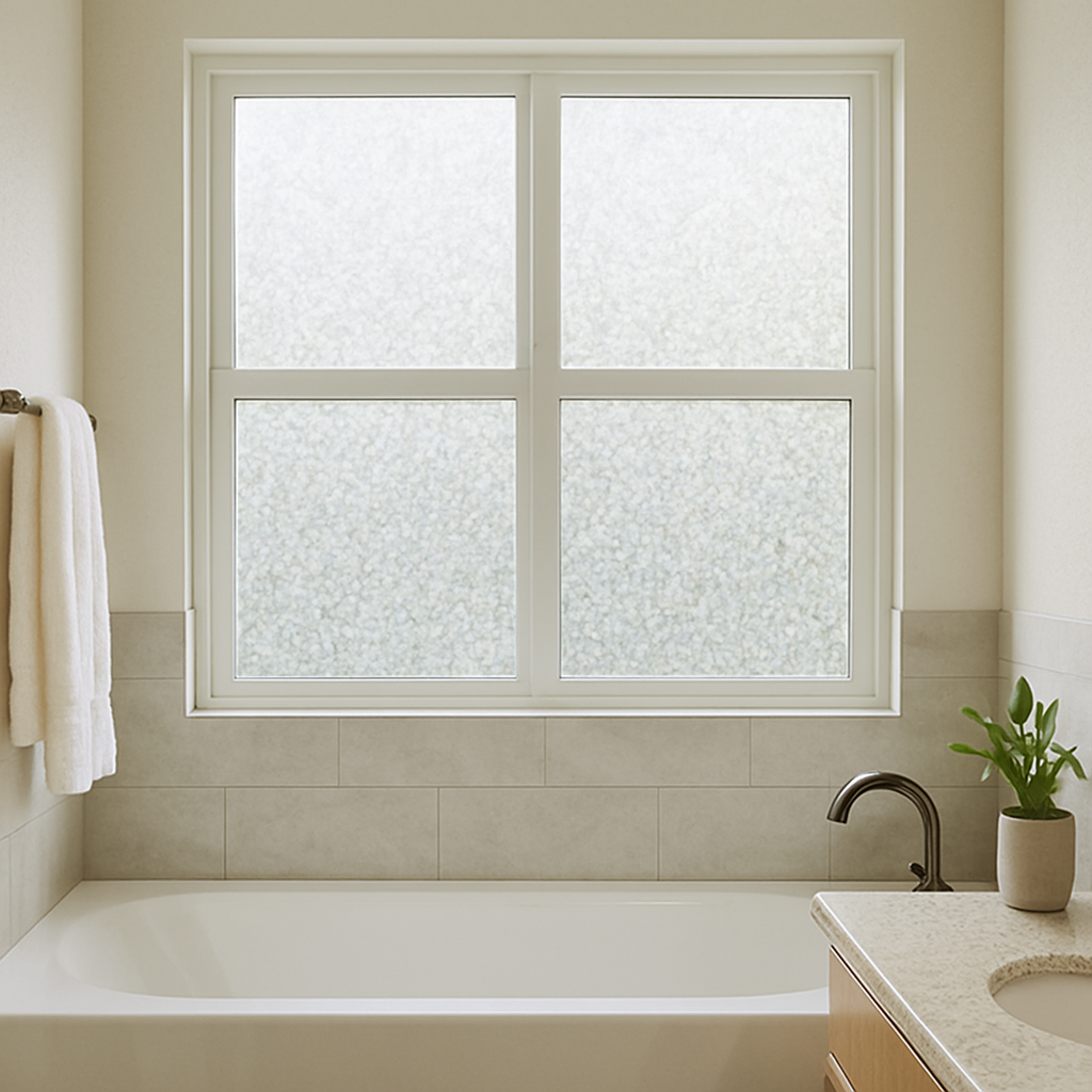 Bathroom with privacy window film installed