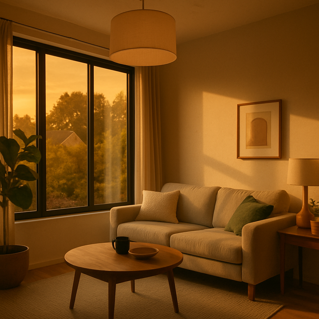 Home interior with tinted windows for comfort