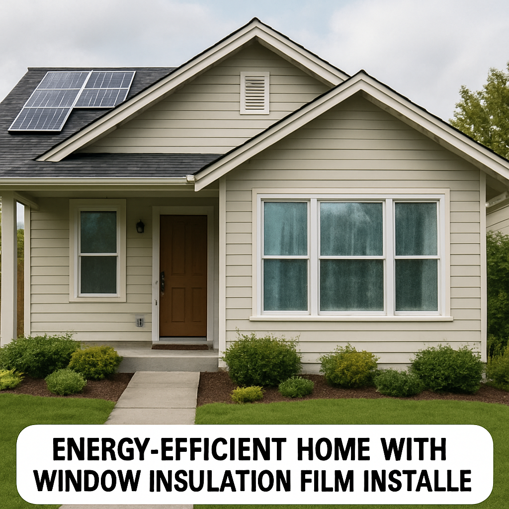 Energy-efficient home with window insulation film installed