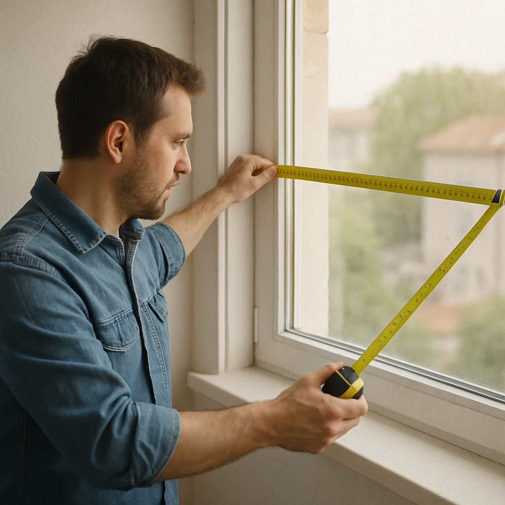 Person measuring window dimensions