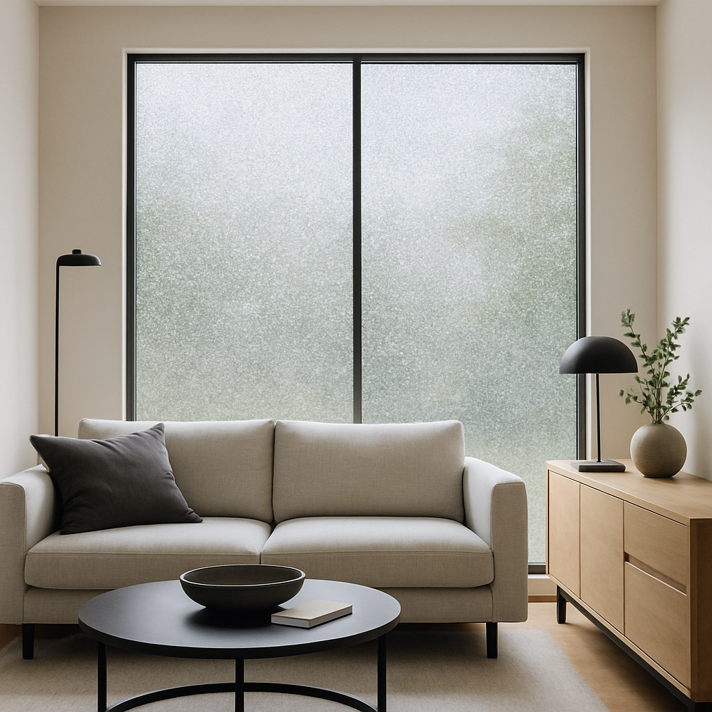 Privacy window film in a modern living room