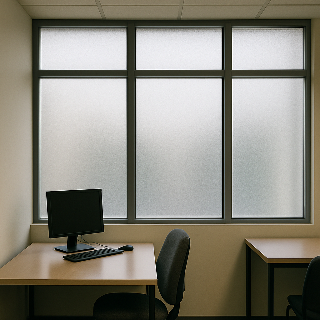 Privacy window film applied to office windows