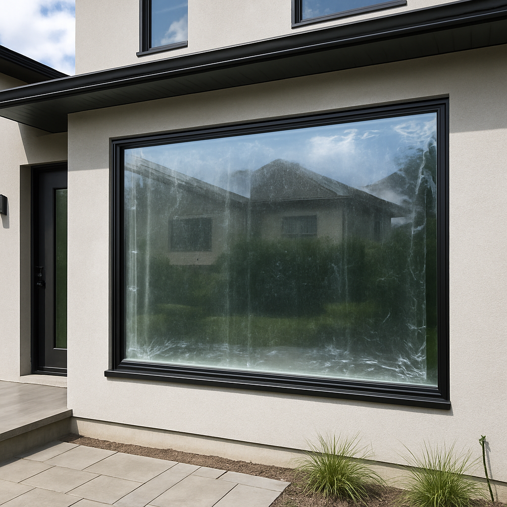 Protective window film on modern home