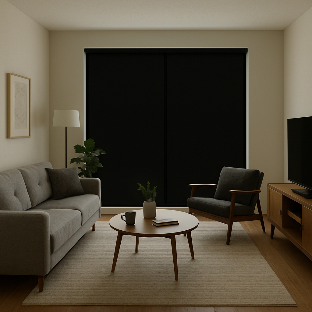 Modern living room with blackout film
