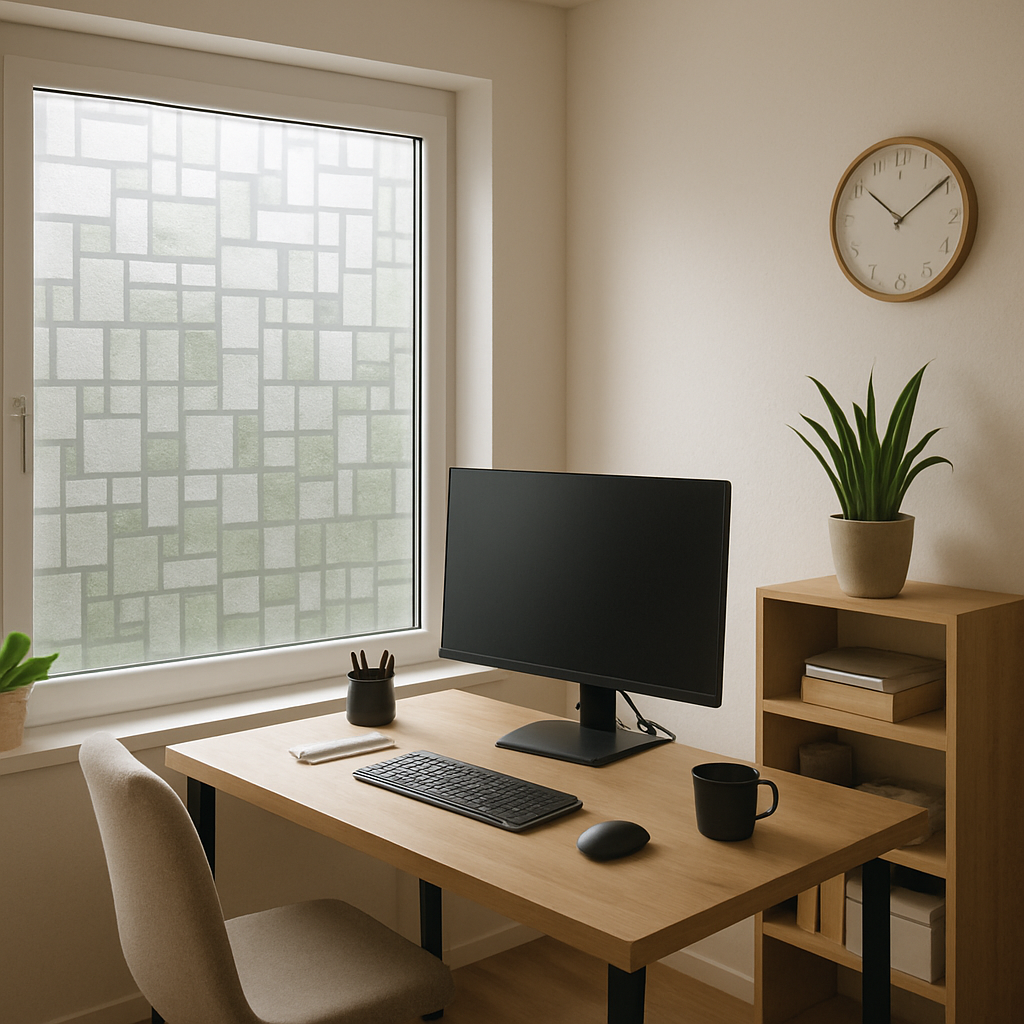 Home office with window film installed