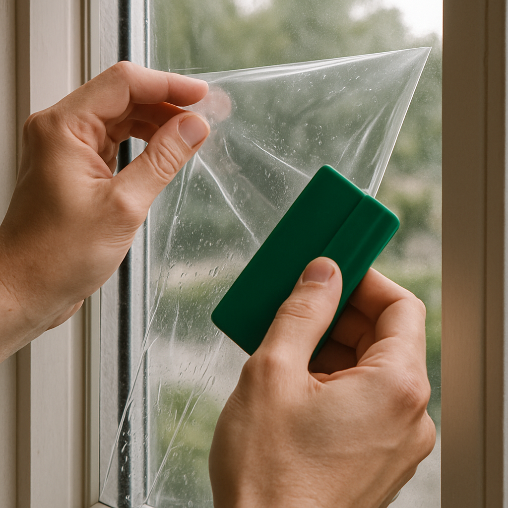 Close-up of window film application