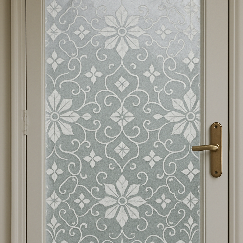 Decorative window film pattern on a glass door