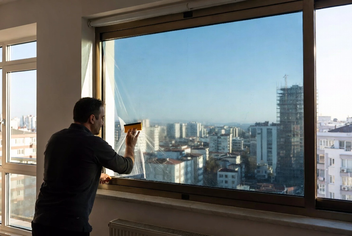 person-install-window-film-on-glass